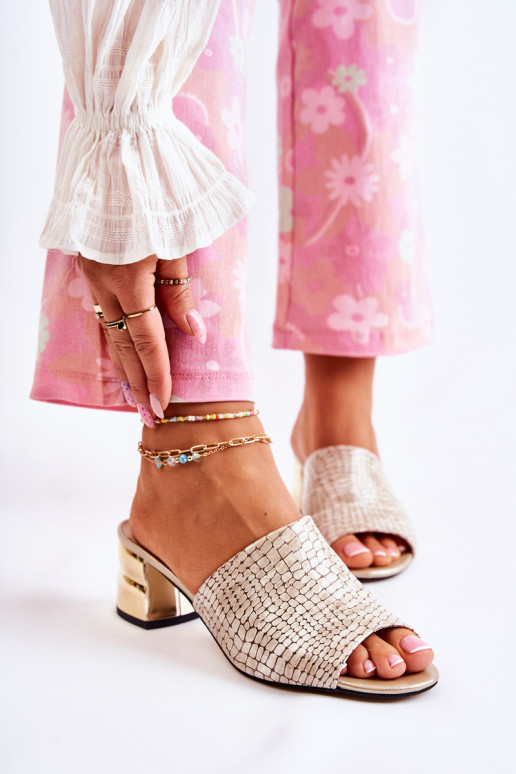 Pantofole in pelle Femminile Elegantello coccodrillo con i tacchi beige Perry