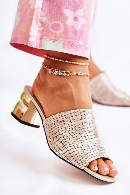 Pantofole in pelle Femminile Elegantello coccodrillo con i tacchi beige Perry