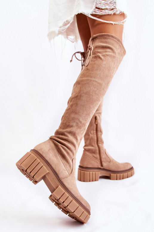 dalla pelle scamosciata Femminile stivali sopra il ginocchio beige Cheera