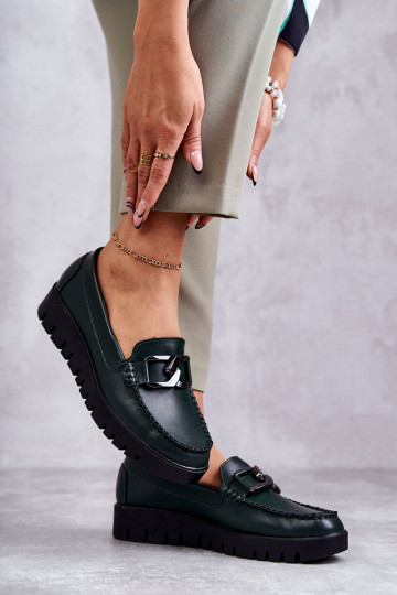 con effetto vernice scarpe Mocassini con una piattaforma colore verde Kjersti