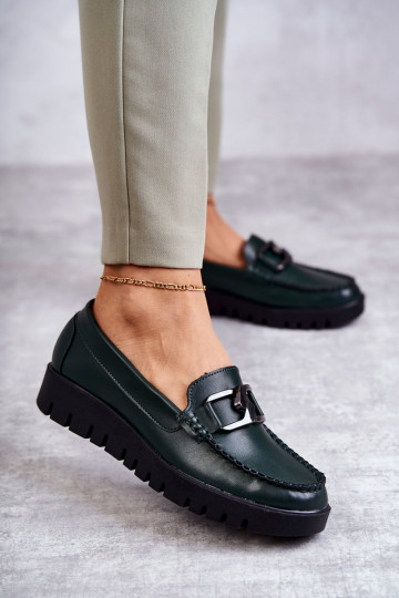 Scarpe con effetto verniciato, loafer con platform verdi Kjersti 2