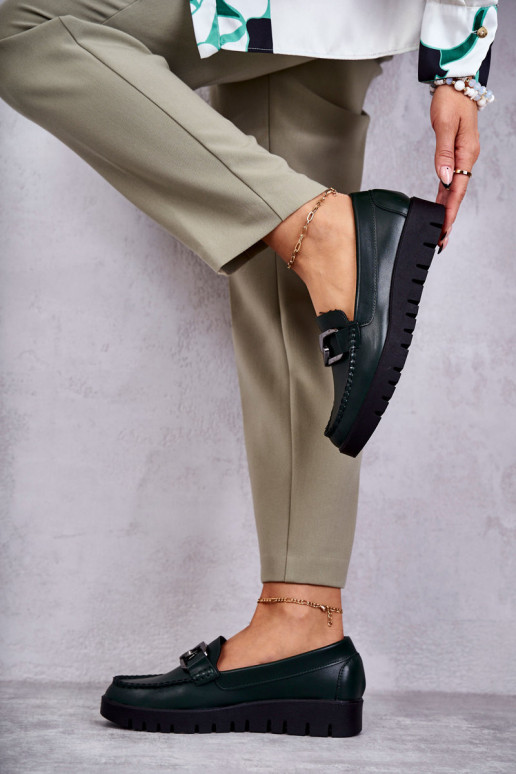 con effetto vernice scarpe Mocassini con una piattaforma colore verde Kjersti
