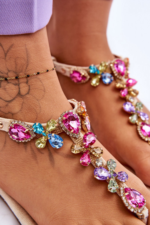 Sandali in camoscio Pantofole con decorazione di ciottoli beige Frency