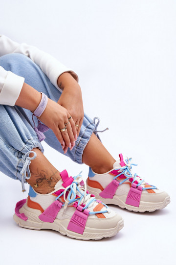 Femminile Scarpe sportive alla moda con lacci beige-colore rosa Chillout! 2