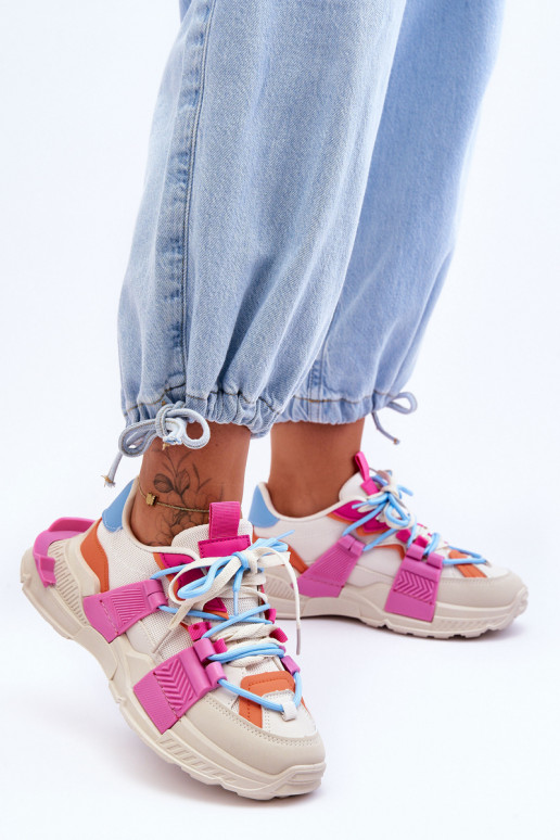 Femminile Scarpe sportive alla moda con lacci beige-colore rosa Chillout!