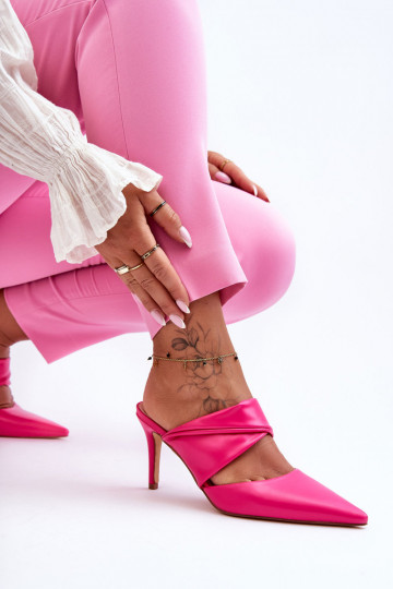 Pantofole in pelle con tacchi sottili colore rosa Aveline 2