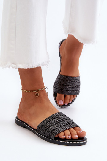 Pantofole da donna con fiocco e ampi tacchi neri Radians