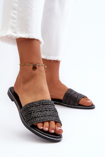 Pantofole da donna con fiocco e ampi tacchi neri Radians 2