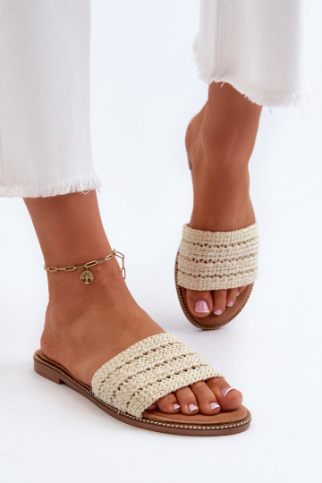 Pantofole da donna Con treccia con tacchi larghi colore avorio Radians