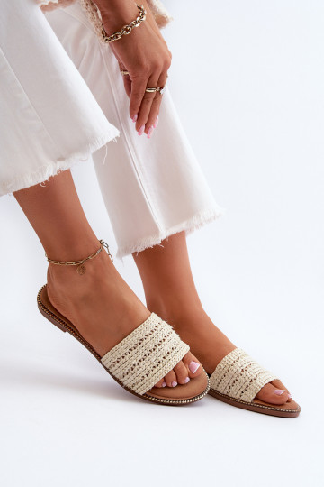 Pantofole da donna Con treccia con tacchi larghi colore avorio Radians 2