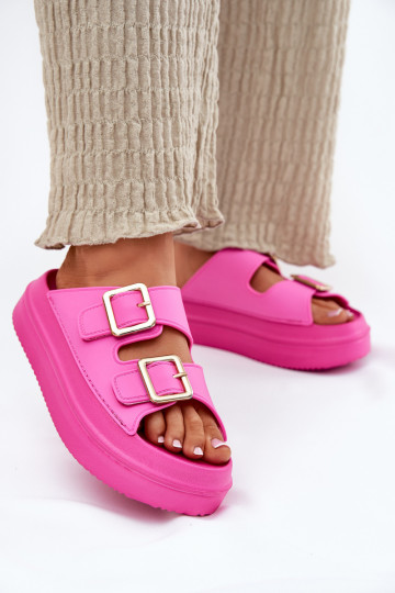 Pantofole da donna con una piattaforma Ze colore doratomi con fibbiemi colore rosa Zorila 2