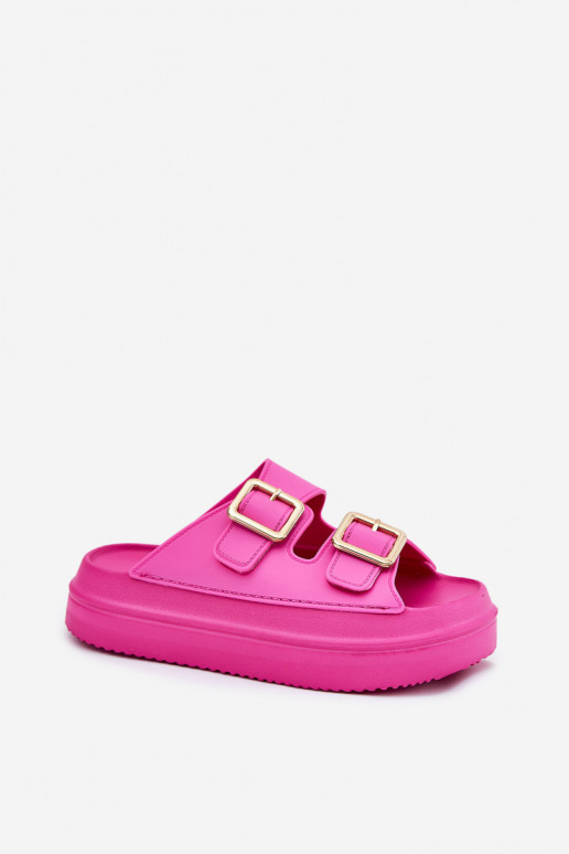 Pantofole da donna con una piattaforma Ze colore doratomi con fibbiemi colore rosa Zorila