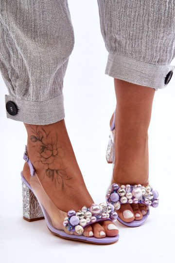 Guardare attraverso Sandali alla moda con i tacchi Colore viola S.Barski MR1037-17