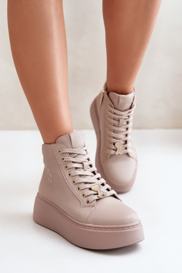 Alto Pelle Scarpe modello sneakers Femminile con una piattaforma Vinceza 66707 beige 2