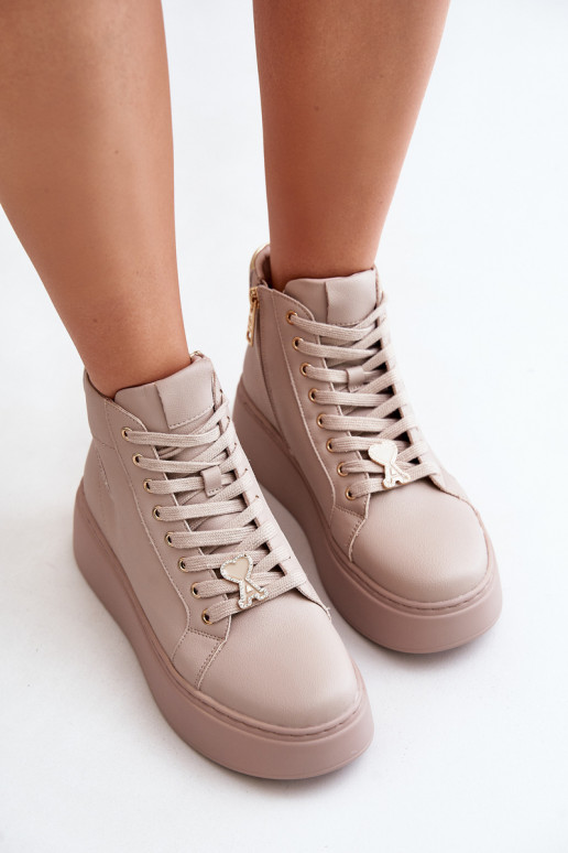 Alto Pelle Scarpe modello sneakers Femminile con una piattaforma Vinceza 66707 beige