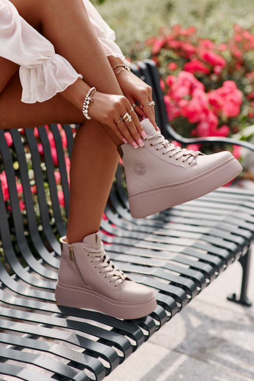 Alto Pelle Scarpe modello sneakers Femminile con una piattaforma Vinceza 66707 beige