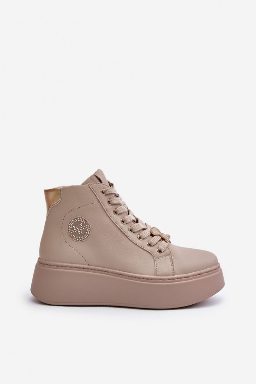 Alto Pelle Scarpe modello sneakers Femminile con una piattaforma Vinceza 66707 beige