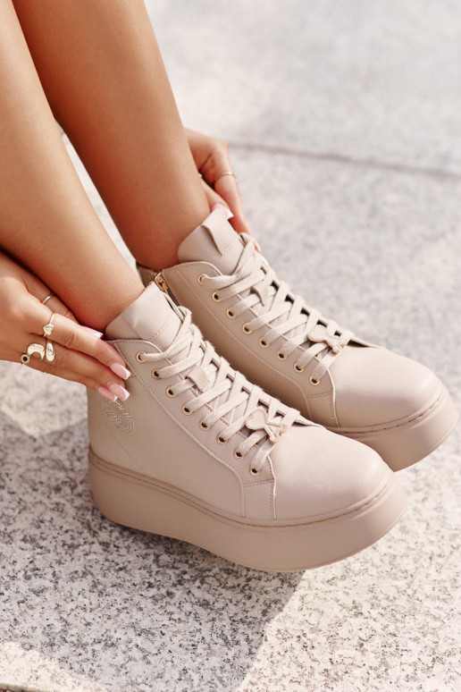 Alto Pelle Scarpe modello sneakers Femminile con una piattaforma Vinceza 66707 beige