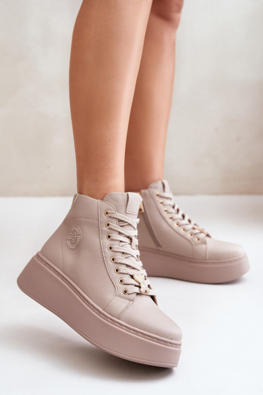 Alto Pelle Scarpe modello sneakers Femminile con una piattaforma Vinceza 66707 beige