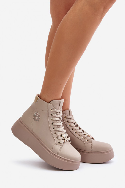 Alto Pelle Scarpe modello sneakers Femminile con una piattaforma Vinceza 66707 beige