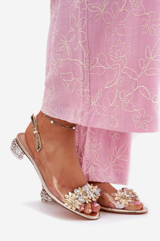 Guardare attraverso sandali Con tacco basso Con decorazione D&A MR51-709 colore dorato