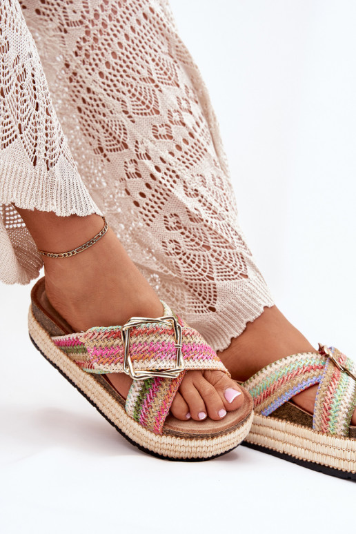 Pantofole da donna con una piattaforma Con treccia I Złotą con fibbie Colori differenti Filazzia