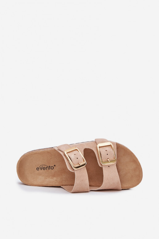 Pantofole da donnain ecopelle scamosciatau colore dorato con fibbie beige Vorella