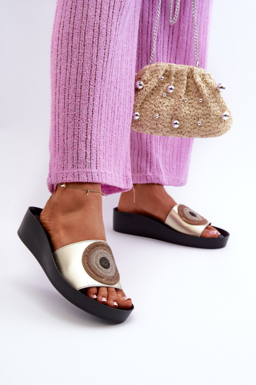 Pantofole in pelle Femminile con ornamenti S.Barski KV27-019 colore dorato