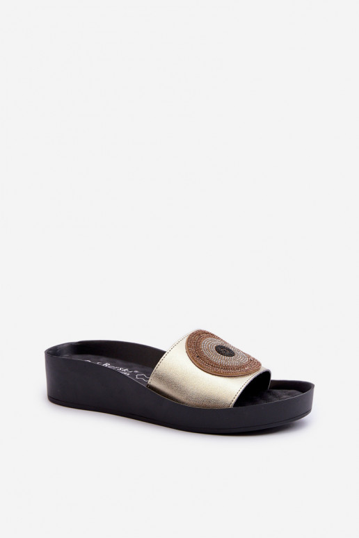 Pantofole in pelle Femminile con ornamenti S.Barski KV27-019 colore dorato