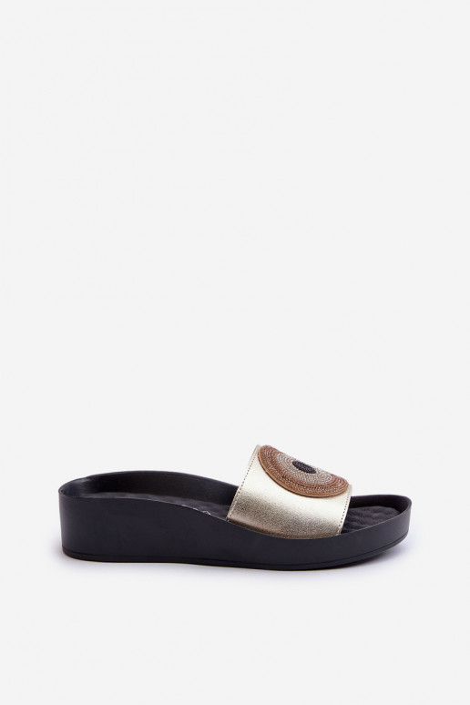 Pantofole in pelle Femminile con ornamenti S.Barski KV27-019 colore dorato