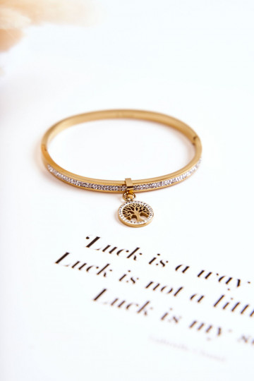Bracciale in acciaio con occhielli in zirconio Albero della vita colore dorato Alive