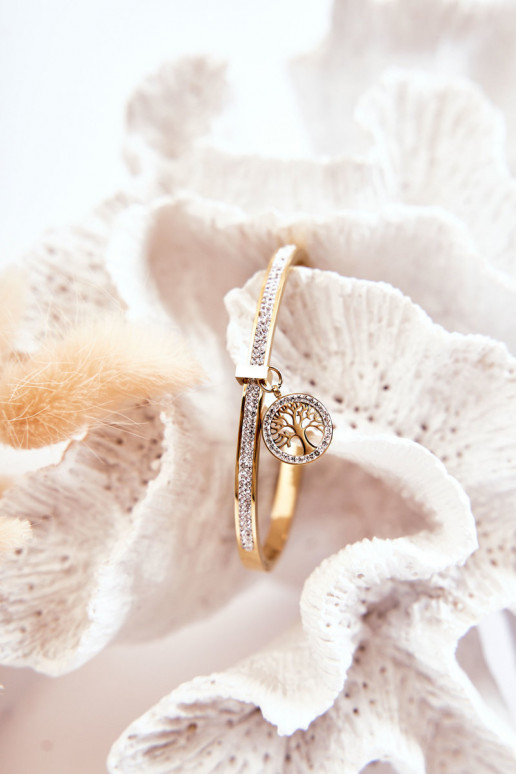 Bracciale in acciaio con occhielli in zirconio Albero della vita colore dorato Alive