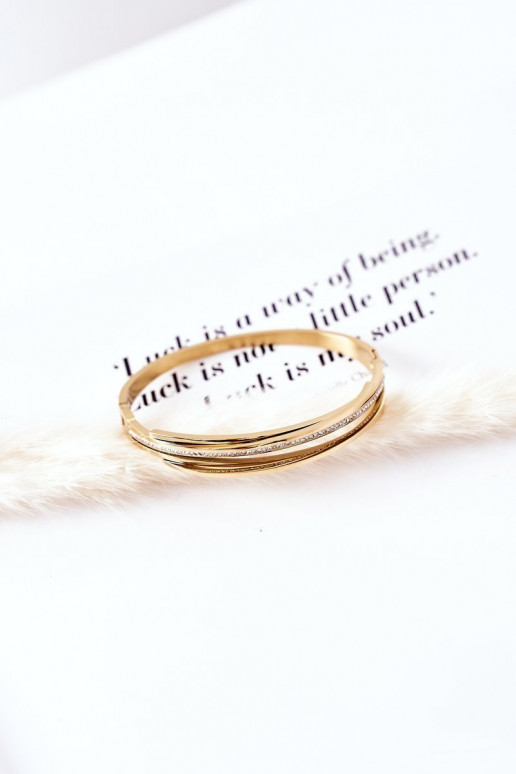 Bracciale in acciaio con gli occhi scintillanti colore dorato