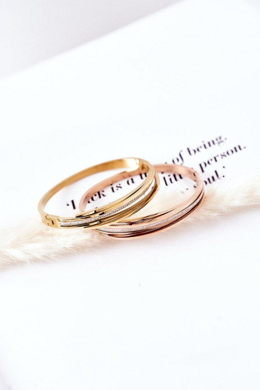 Bracciale in acciaio con gli occhi scintillanti colore dorato