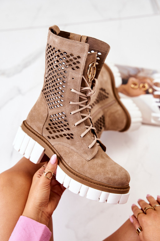 Pelle Alto Stivaletti da lavoro Nicole colore marrone 2706