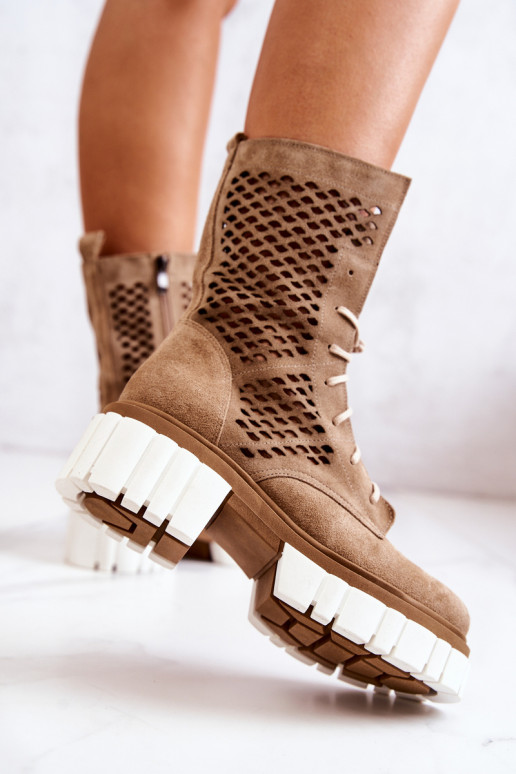 Pelle Alto Stivaletti da lavoro Nicole colore marrone 2706