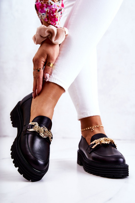 Femminile scarpe colore dorato Ozdoba Pelle Laura Messi 2383 colore nero