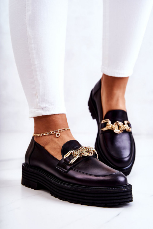 Femminile scarpe colore dorato Ozdoba Pelle Laura Messi 2383 colore nero