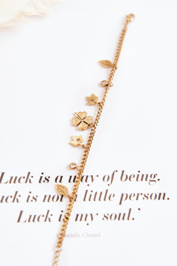 Alla moda Un braccialetto Con Trifoglio E le foglie colore dorato