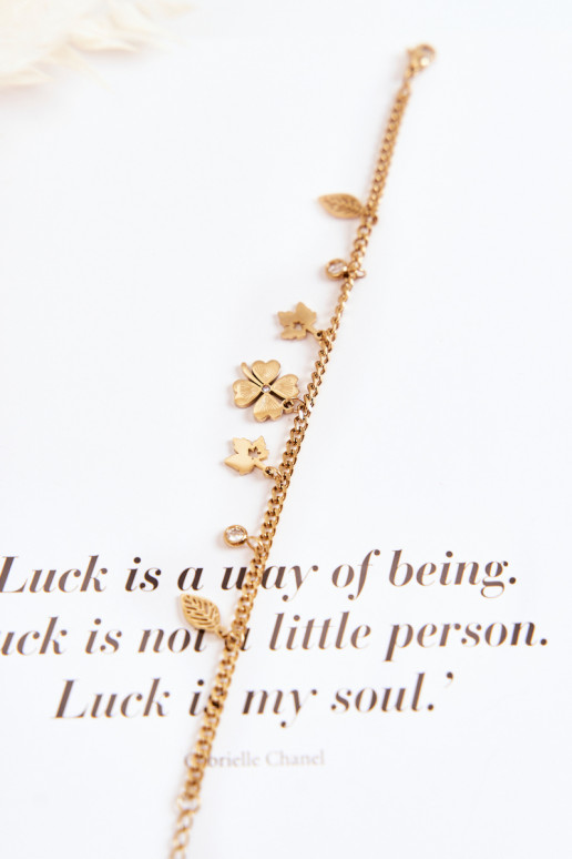 Alla moda Un braccialetto Con Trifoglio E le foglie colore dorato