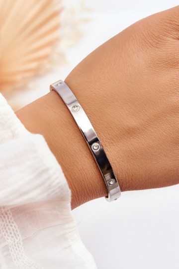 Bracciale in acciaio con gli occhi scintillanti color argento Lauren
