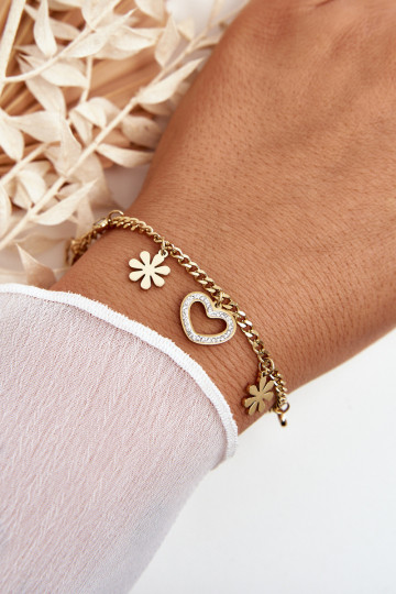 Alla moda Un braccialetto Con fiori e un cuore colore dorato