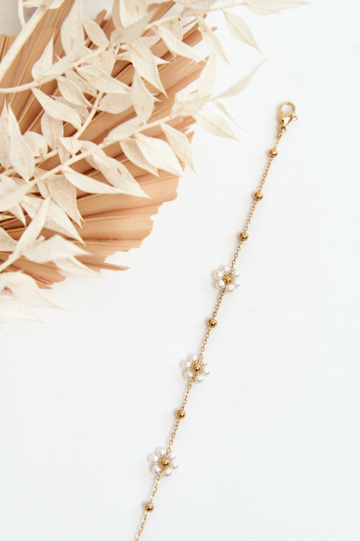 Alla moda Un braccialetto Con fiori bianchi colore dorato