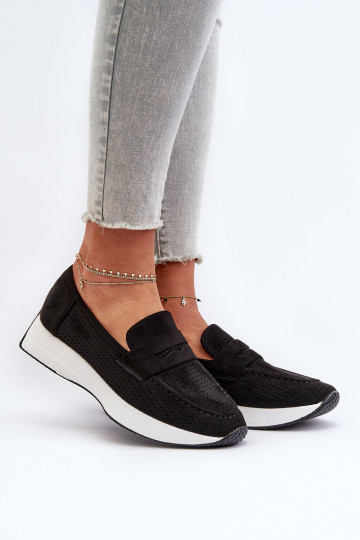 Mocassini con plateau da donna in ecopelle scamosciataoAe colore nero Inesqua