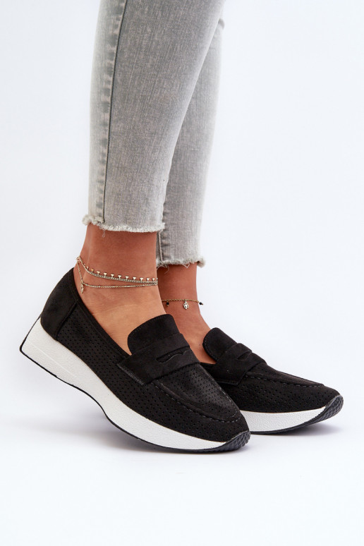 Mocassini con plateau da donna in ecopelle scamosciataoAe colore nero Inesqua