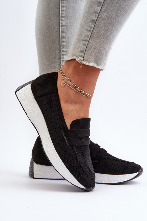 Mocassini con plateau da donna in ecopelle scamosciataoAe colore nero Inesqua