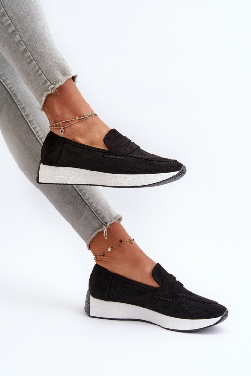 Mocassini con plateau da donna in ecopelle scamosciataoAe colore nero Inesqua