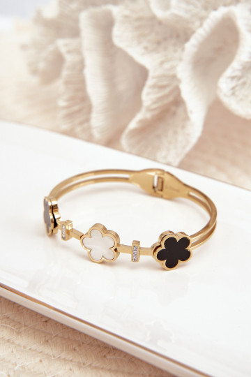 Bracciale da donna con fiorellini in acciaio inossidabile color oro 2