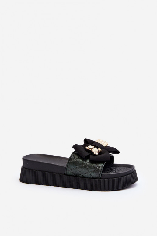 Femminile Pantofole con nastri i Orsi di peluchem colore nero Katterina