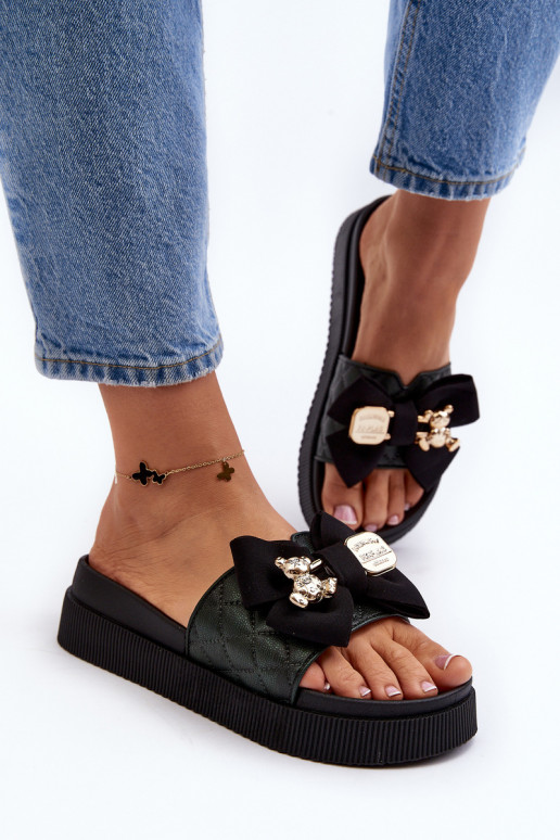 Femminile Pantofole con nastri i Orsi di peluchem colore nero Katterina